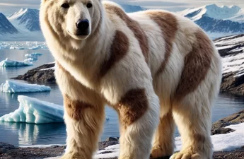 A realistic depiction of a grizzly polar bear hybrid