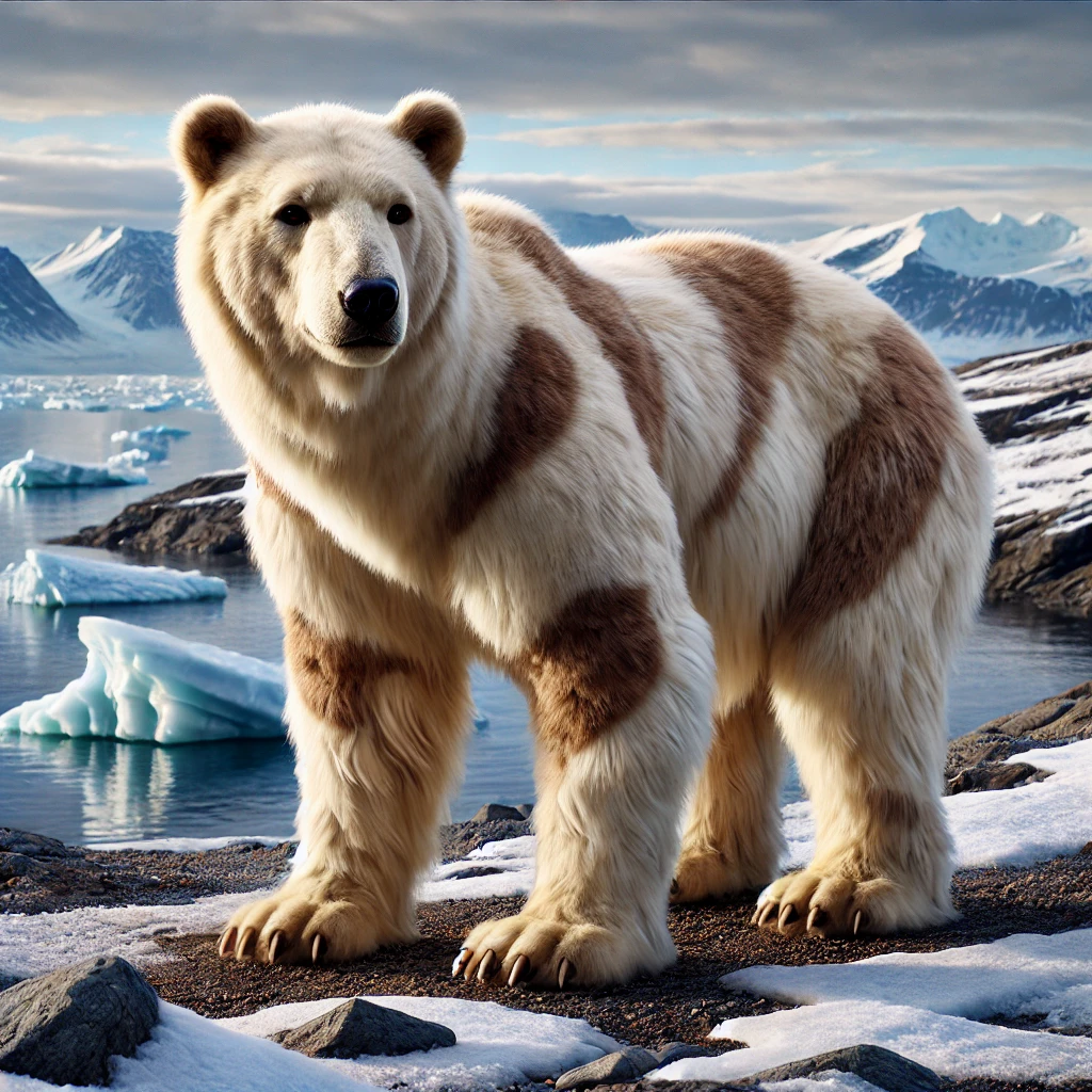 A realistic depiction of a grizzly polar bear hybrid